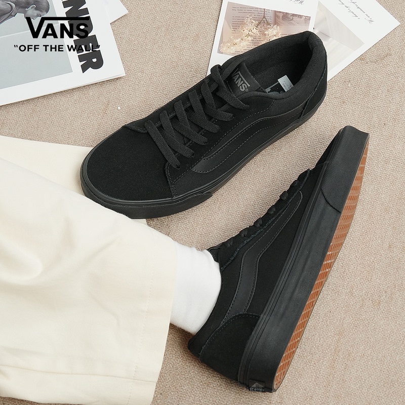 Vans Vero Ls Cow Split Leather Fabric Comfortable Versatile Low-Top Sneakers Men's Black