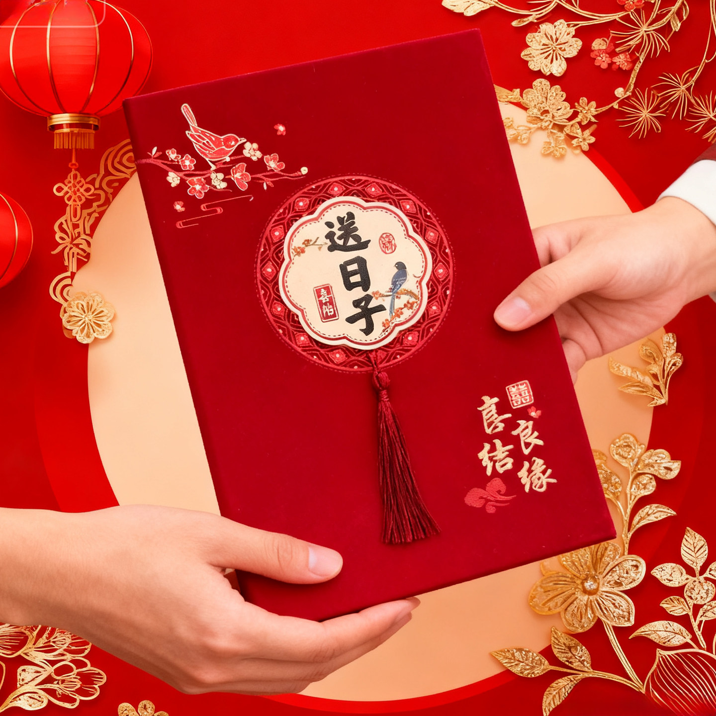 送日子喜帖婚庆用品男方送日子书庚贴年庚帖三书六礼问名请期喜帖