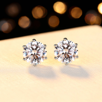 Chow Tai Fook platinum stud earrings female PT950 six-claw simple temperament earrings 18k white gold true diamond earrings send girlfriend