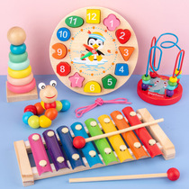Small Bypass Pearl Octaharmonica Alarm Clock Children Hammering Suit Wooden Toy Baby Teach Puzzle Building Blocks Early