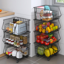 Kitchen vegetable shelf multi-layer multi-functional floor movable fruit and vegetable storage rack household storage basket wheel