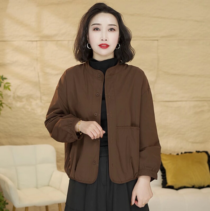 2026 Spring Short Casual Youthful Round Neck Single-Breasted Jacket for Women, Fashionable, Versatile, Loose Fit, Slimming