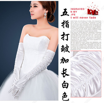 2016 Spring Summer Bride Gloves Lengthened with wedding dress Wedding Dress Gloves White Red Lace without finger Finger Woman