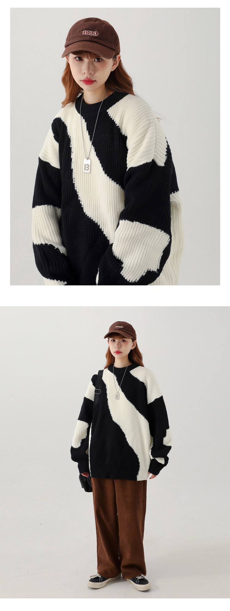 Herbst Winter Neue Kuh Muster Männer und Frauen Lose Casual Pullover XZ503-1MY09P75 Control 98_voghion.com