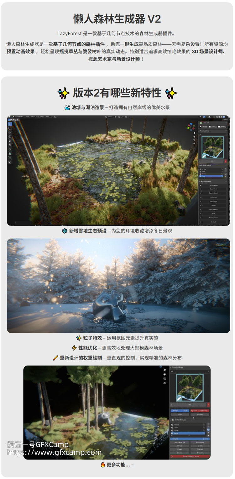 Blender植物树木森林场景生成器资产预设插件 Lazy Forest V2.0.5 – 龋齿一号GFXCamp