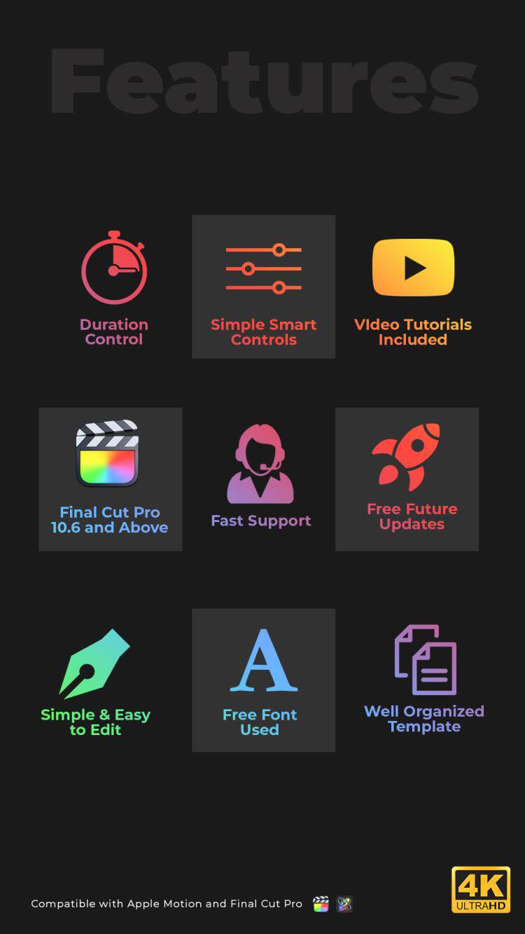 FCPX插件-5000+文字标题排版字幕条指示线LUTS视频调色无缝转场包