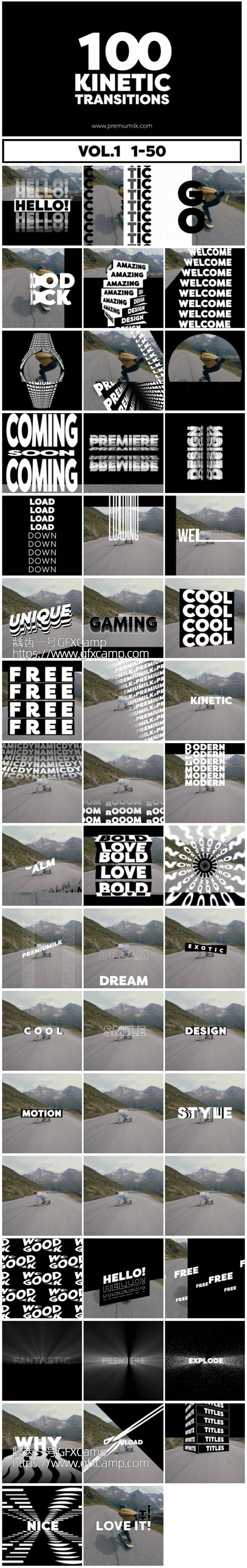 Premiere/PR预设 100个运动文字标题字幕排版视频转场动画