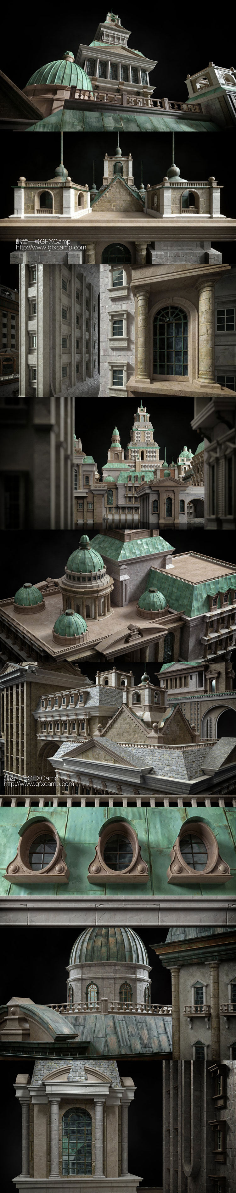 历史古典幻想城市楼房建筑3D模型 C4D/FBX/OBJ/MAX/Maya/Blender/Houdini/Unity等