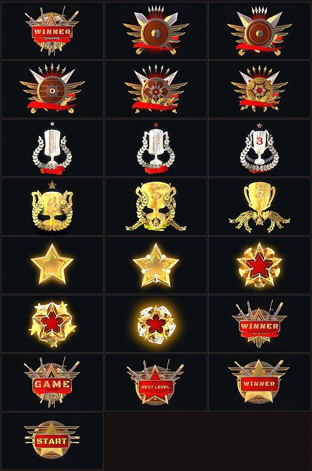 AE脚本-1500+旗帜通关卡徽章成就奖牌游戏文字标题Logo动画元素工具包 Loot