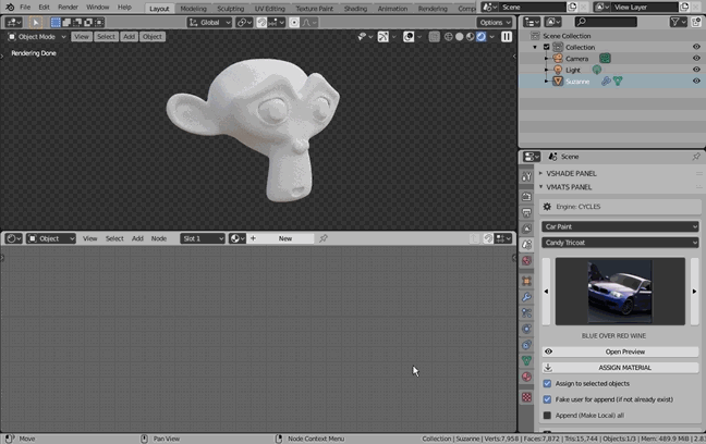 Blender 3574组材质贴图着色器4K资产预设插件 Vmats+Vshade 车漆布料金属液体等