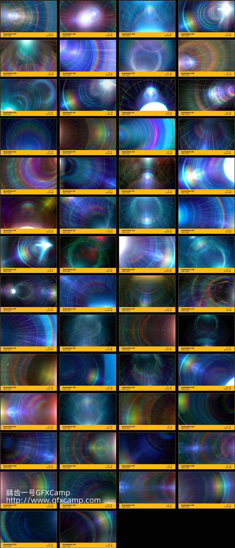 54组镜头逆光环形光效叠加特效合成4K视频素材