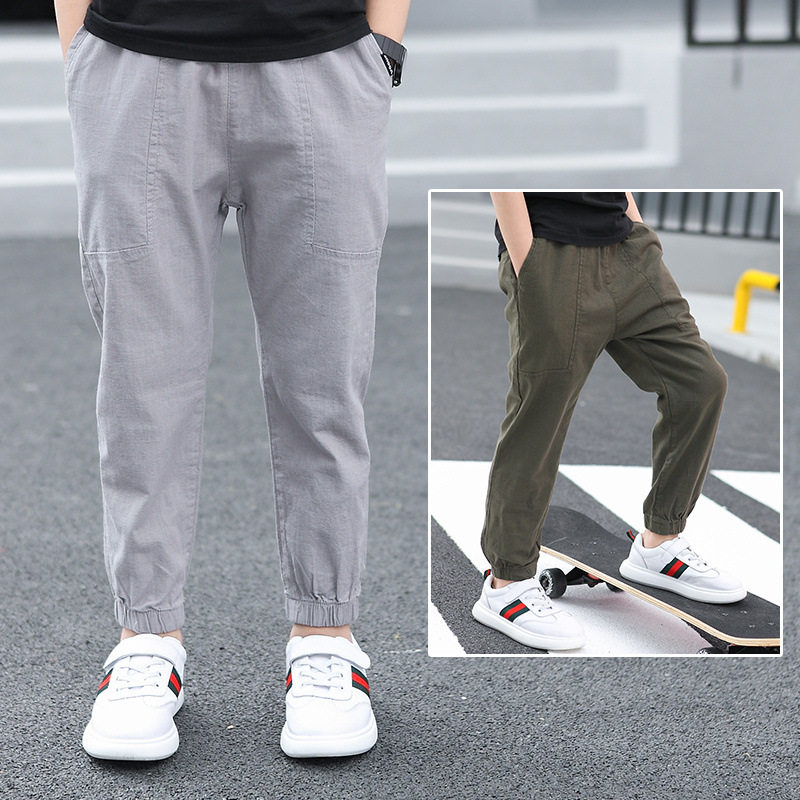 Boys ' summer clothes 5 older boys 6 new Western style casual pants 8 black pants 9 drawstring pants 12-year-old anti-mosquito pants