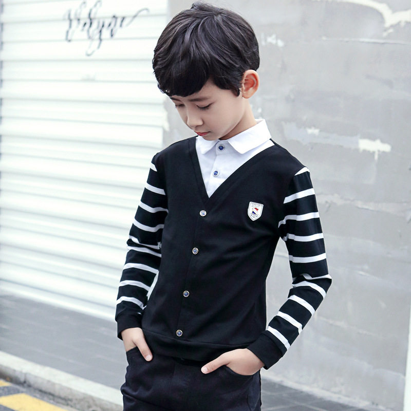 Boys with velvet base 5 small boys 6 shirt collar 7 warm tops 8 fake two pieces 9 Sweaters 12-year-old children
