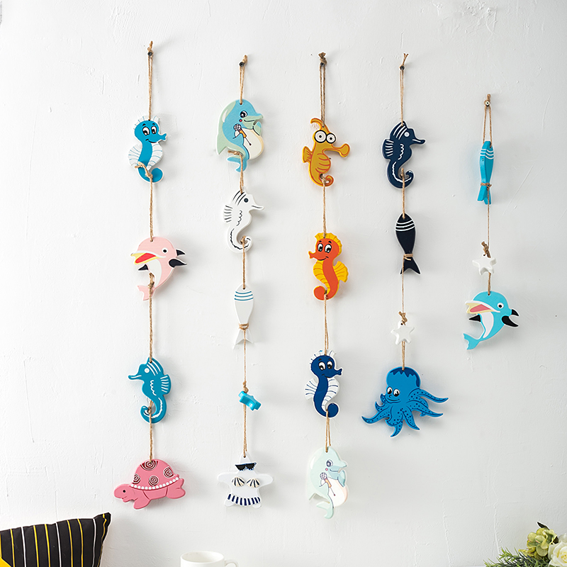 Mediterranean style wooden small fish string color starfish seahorse door curtain hanging decoration fishnet decoration wall decoration small pendant