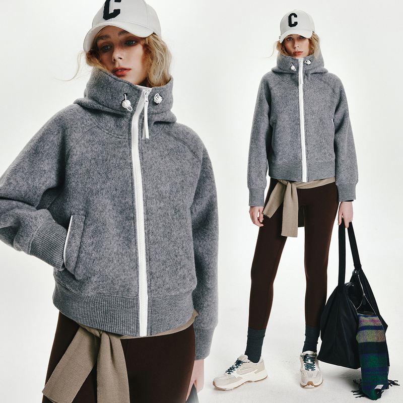 Wan Nian Shi Qian (Brand Name) Lamb Wool Double-Sided Fleece Thickened Warm Zip-Up Hooded Jacket Sweater Woolen Coat