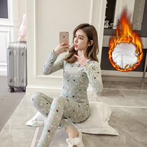 King size fat mm fat plus size womens thermal underwear thickened and velvet mother autumn pants suit 200 pounds
