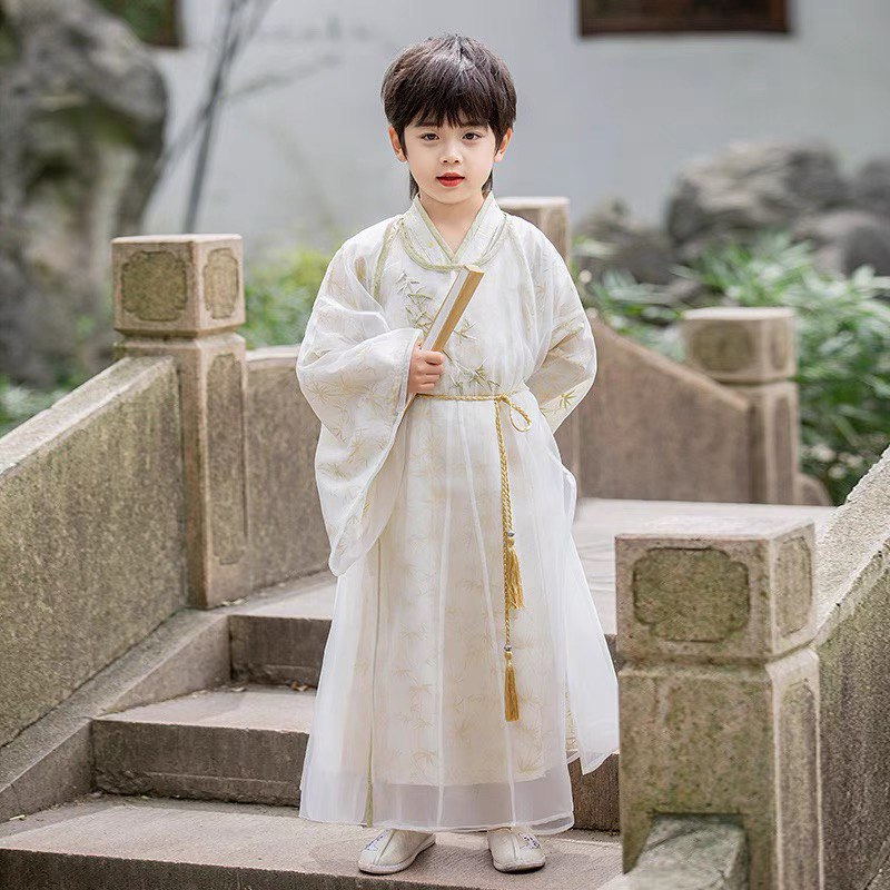 Boys' Hanfu Ancient Poet Children's Hanfu Boys' Song Dynasty Round Neck Robe Wide Sleeves Ancient Costume Hanfu Ancient Poetry Performance
