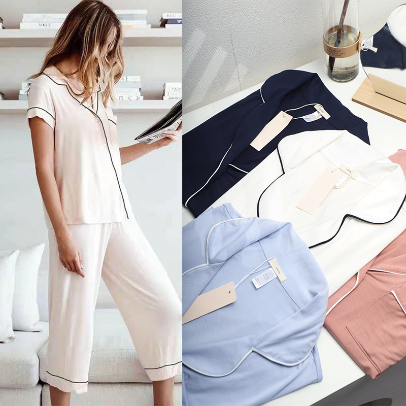 Brand Original | American Eberjey Spring and Summer Modal Short-Sleeved Three-Quarter Pants Pajamas Home Wear Set for Women