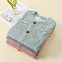 The elderly cardigan autumn clothes thick and polished open chest embroidery elderly warm clothes mother loose