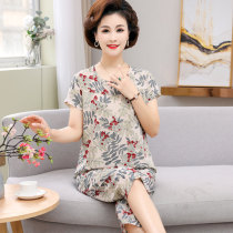 Middle-aged and elderly pajamas short-sleeved cotton cotton silk home clothes female summer thin mother clothes
