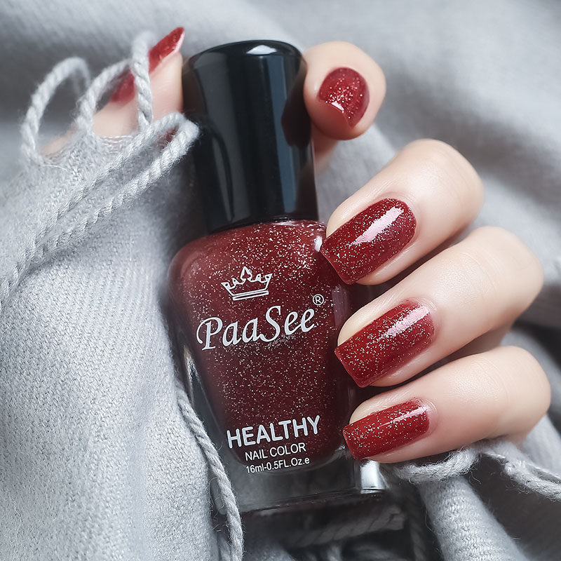 PaaSee odorless nail polish women's manicure lasting waterproof, non-fading, non-peeling, roasted solid color wine red big cherry
