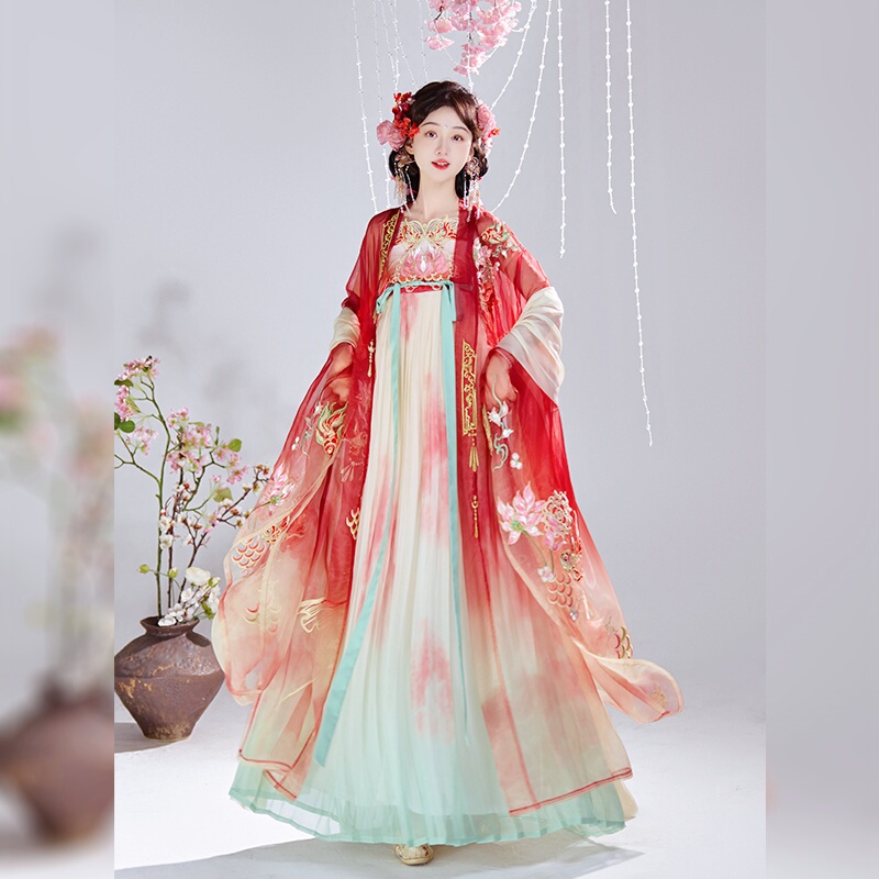 Daitang Original Women's Hanfu, the New Product "Golden Fish Girl," Tang-Style Embroidered Large-Sleeve Shirt, Pleated Skirt, Spring and Summer Set