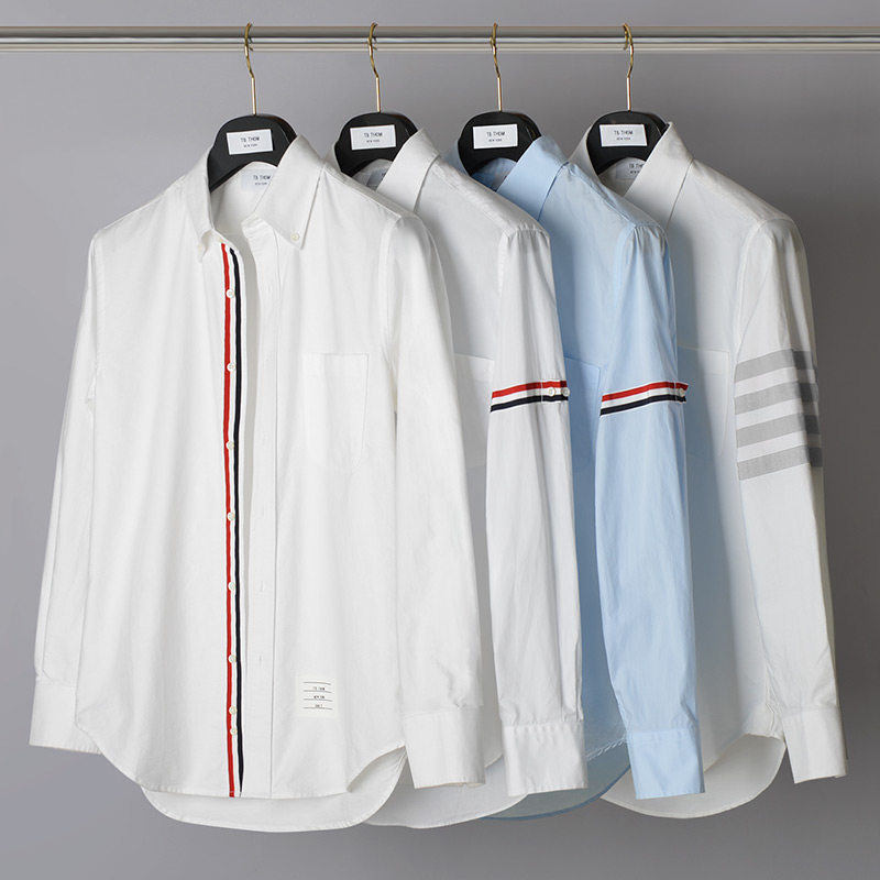 TB THOM casual long sleeve men's shirt Korean version slim fashion men's and women couples wear white temperament handsome shirt