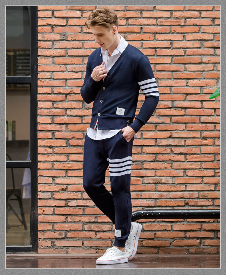 17SS sợi-nhuộm mùa thu Hàn Quốc phiên bản TB dài tay cardigan nam giới và phụ nữ các cặp vợ chồng dệt kim bông áo len V-Cổ casual jacket triều