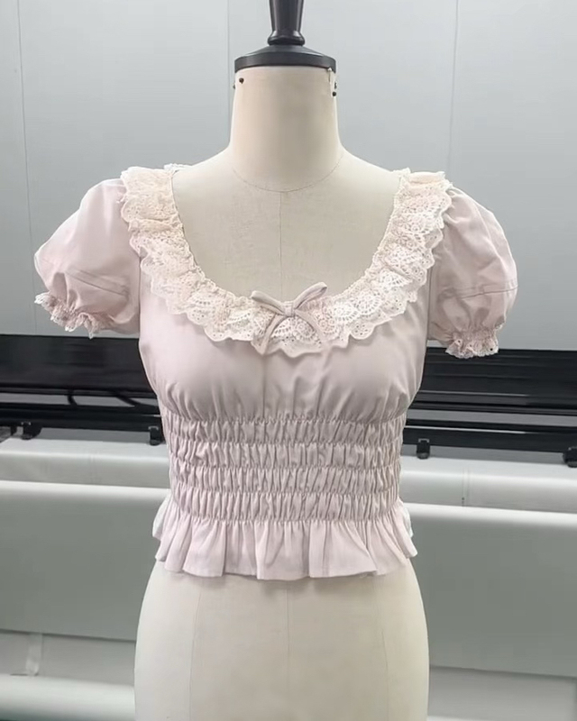 [Cappuccino] Maillard Age-Reducing Dyed Lace Puff Sleeve Chiffon Top with Slit Skirt