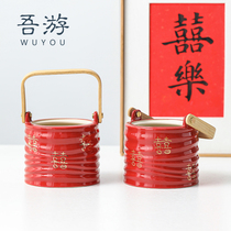 Red descendant bucket wedding dowry ornaments womans dowry wedding bucket retro wave descendant bucket ornaments festive supplies