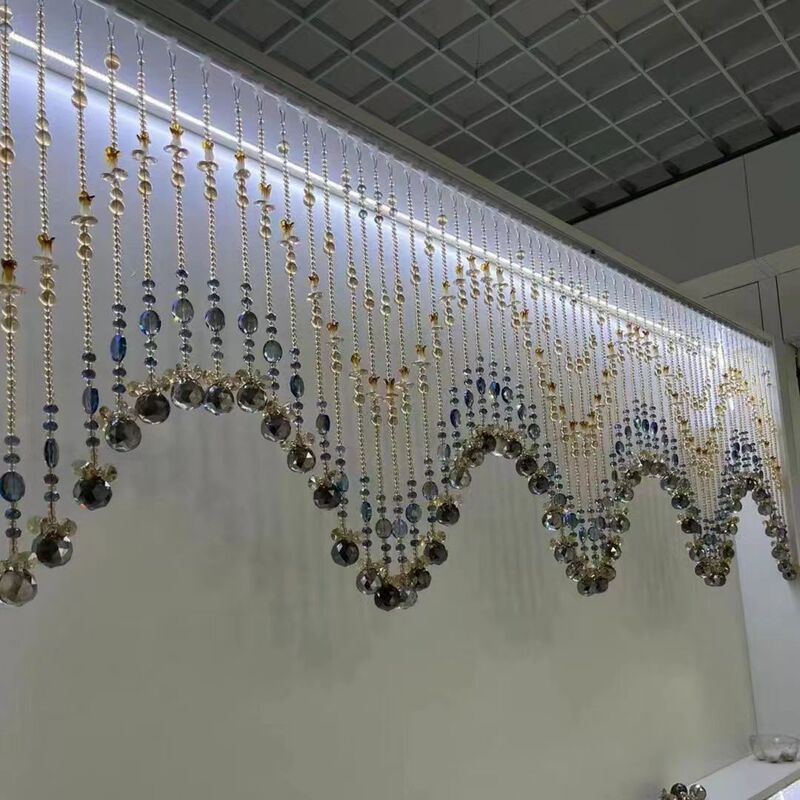 Gray-Blue Gold Crystal Bead Curtain Door Curtain Partition for Entrance, Balcony, Living Room, No-Drill Crystal Curtain with Wave Shape Gray-Blue Gold Crystal Bead Curtain Door Curtain Partition for Entrance, Balcony, Living Room, No-Drill Crystal Curtain with Wave Shape