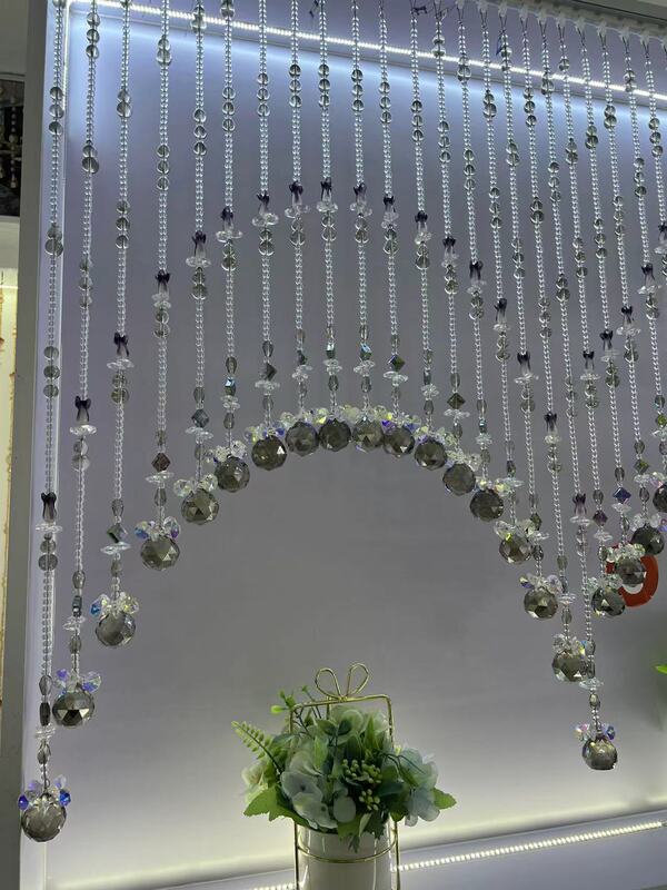 New Colorful Gray Crystal Bead Curtain for Living Room Balcony Partition Curtain, Hallway Bedroom Semi-Circular Decorative Curtain New Colorful Gray Crystal Bead Curtain for Living Room Balcony Partition Curtain, Hallway Bedroom Semi-Circular Decorative Curtain