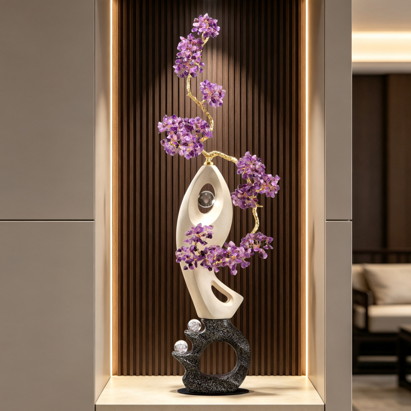 Entrance Hall Wall Niche Long and Slender Artistic Decoration Piece, High-End Amethyst Fish and Money Tree Ornament for Living Room Entrance Hall Wall Niche Long and Slender Artistic Decoration Piece, High-End Amethyst Fish and Money Tree Ornament for Living Room