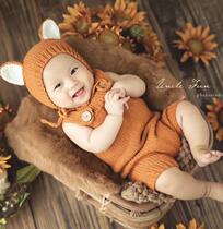 Neanies new handmade hair line braided baby 100 days photo hat back with pants suit