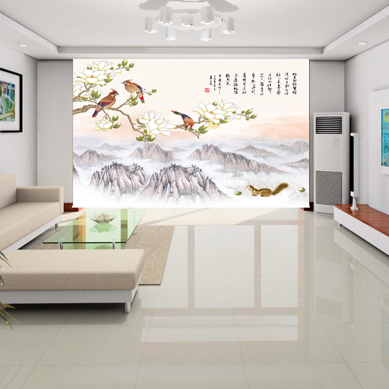 Picturesque landscape Magnolia Oriole Chinese painting landscape Chinese office living room Roller shutter Background curtain Partition porch