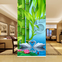 Fresh bamboo Swan Lake Lotus custom roller curtain fashion partition curtain hanging painting porch art pattern decoration