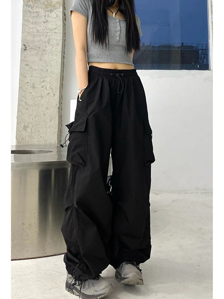 American retro European and American pants black wide-leg