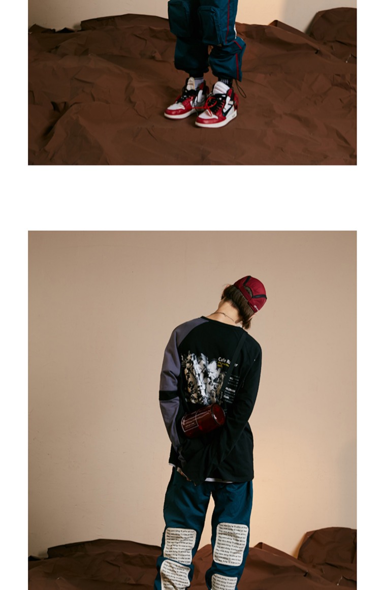 [FLAM cửa hàng trực tuyến chính thức] thương hiệu thủy triều hip-hop thủy triều FYP in raglan tay áo khâu đôi áo thun nam dài tay áo thun thể thao nam
