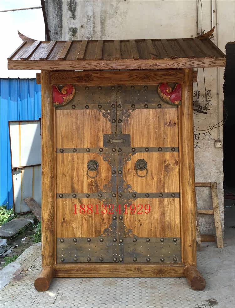 Rural wall double open door Chinese antique solid wood gate old elm tea building villa entry door door