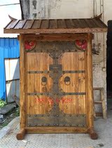 Rural walled double open door Chinese imitation ancient solid wood gate old elm wood tea building villa entrance door to the house entrance door