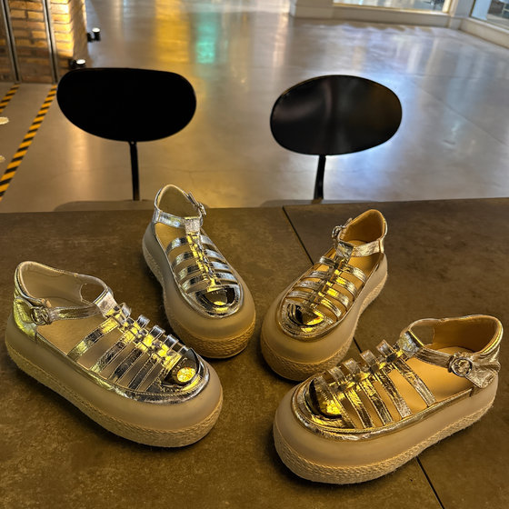 欧货亚麻果冻编织凉鞋女2024新款厚底猪龙鞋一字带增高罗马沙滩鞋