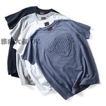 Trendy wind to the mark ~ 3D convex print American retro 100% washed cotton mens summer short sleeve T-shirt