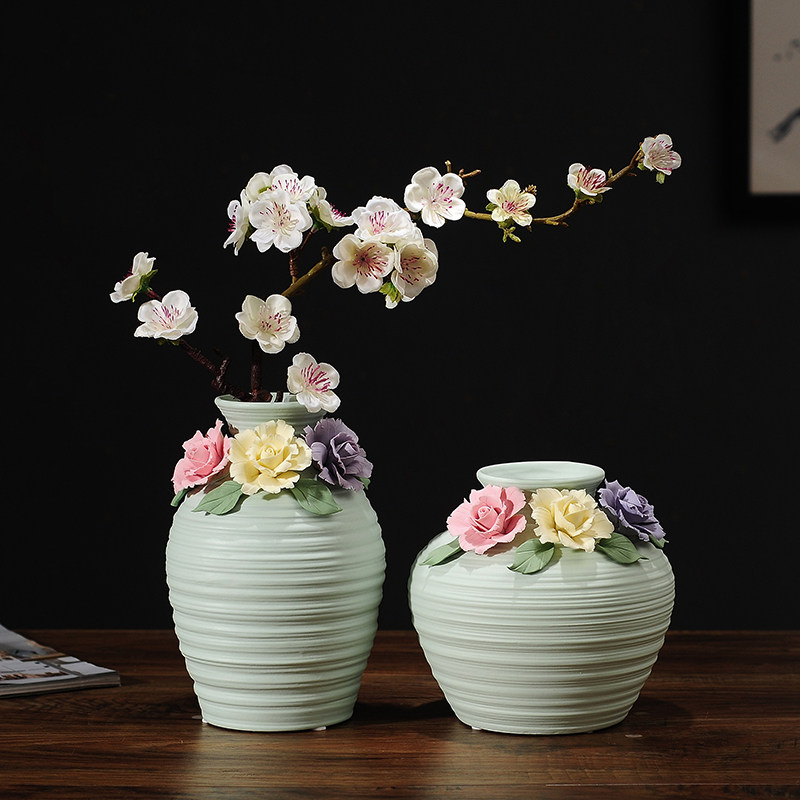 Retro Vase Ceramic Fittings Little Qing fresh flower living room Tea cabinet Creative modern home decoration
