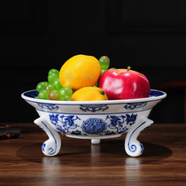 China Wind Green Flower Porcelain Ceramic Fruits Pan Water Fructose Fruits Dried Fruit Pan Living Room Restaurant Restaurant Dish Chinese Adornment Pendulum