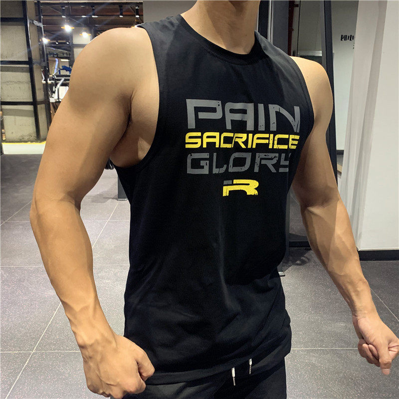 Sports Fitness Kan Shoulder Vest Brothers Bodybuilding Training Muscle Loose Sleeveless T-shirt Basketball Casual Blouse Male Summer