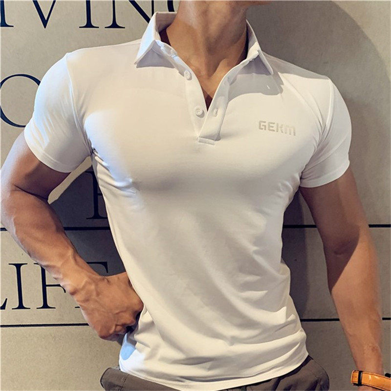 Quick-drying tights Fitness T-shirt men's short-sleeved slim fit casual running polo shirt Personal trainer work clothes