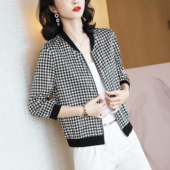 Off-season clearance silk jacket women's spring new loose large size mulberry silk ladies cardigan baseball uniform top