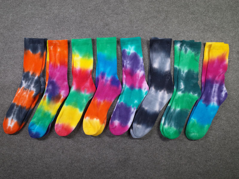 Original Handmade Tie-Dye Rainbow Pure Cotton Towel Socks, Terry Casual Sports ins Street Fashion Mid-Calf Internet Celebrity Style