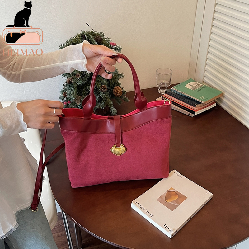 Red Bag for Women, Niche Tote Bag, Elegant Bridal Wedding Bag, Suitable for Daily Use, Large Capacity Suede Handbag Red Bag for Women, Niche Tote Bag, Elegant Bridal Wedding Bag, Suitable for Daily Use, Large Capacity Suede Handbag