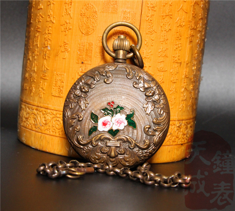 Retro Plum Blossom Pure Copper Double Winding Winding Five-Needle Tourbillon Roman Dial Mechanical Pocket Watch Wall Watch Collection